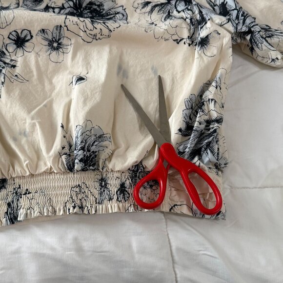 EXPRESS floral banded bottom blouse shirt top ,poplin cotton - Picture 7 of 12